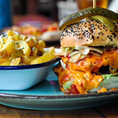 Waterside signature burger with fries
