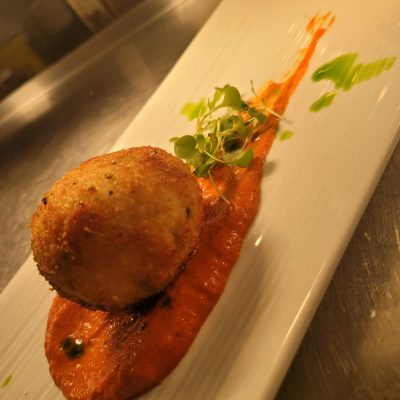 Iberian croquette with black garlic alioli